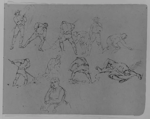 Farm Workers, Most Baling Hay; Leaning Woman, Bust Length (from Sketchbook)