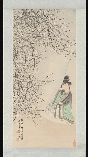 清/現代 俞明 梅窗仕女圖 軸|A Beauty at the Window by a Plum Tree
