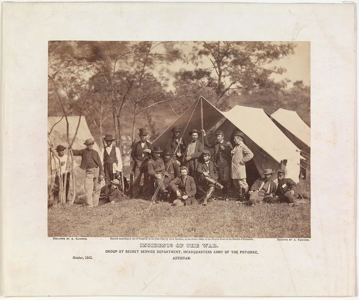 Group at Secret Service Department, Headquarters, Army of the Potomac, Antietam, October 1862 — Alexander Gardner