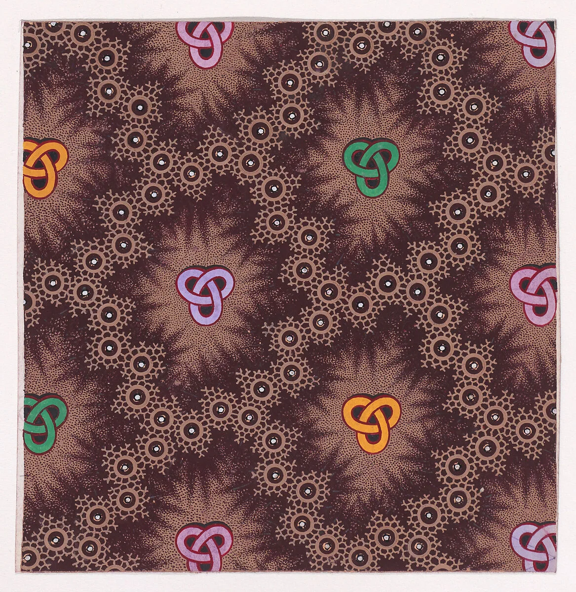 Textile Design with Trefoil Knots Framed by an Interlacing Honeycomb Pattern with Pearls — Anonymous, Alsatian, 19th century