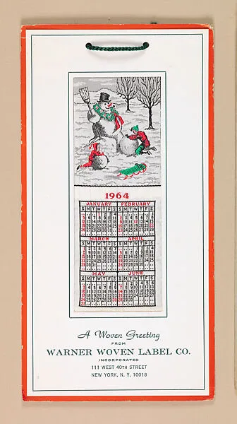 “A Woven Greeting” calendar — Warner Woven Label Co.
