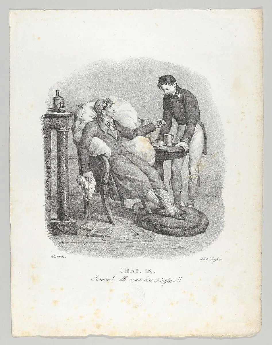 Chap. IX: Jasmin!...elle avait l'air si ingénu!! (Jasmine gave the impression of being an ingenue!) — Langlumé|Sazerac and Duval|Victor Adam