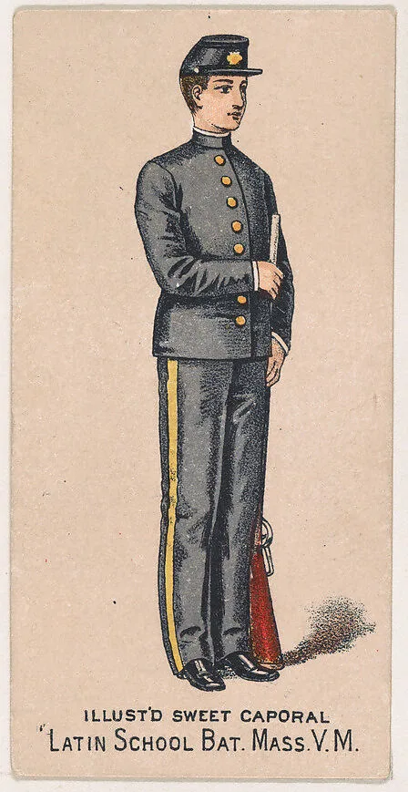 Latin School Bat., Massachusetts, V.M., from the Military Series (N224) issued by Kinney Tobacco Company to promote Sweet Caporal Cigarettes — Kinney Brothers Tobacco Company