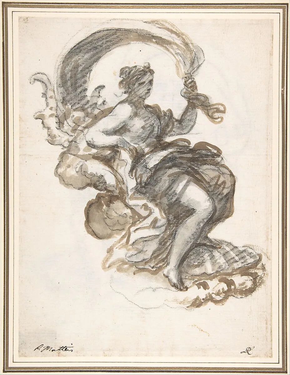 Studies of a Reclined Woman on a Seashell, for the Triumph of Galatea (recto and verso) — Paolo De Matteis