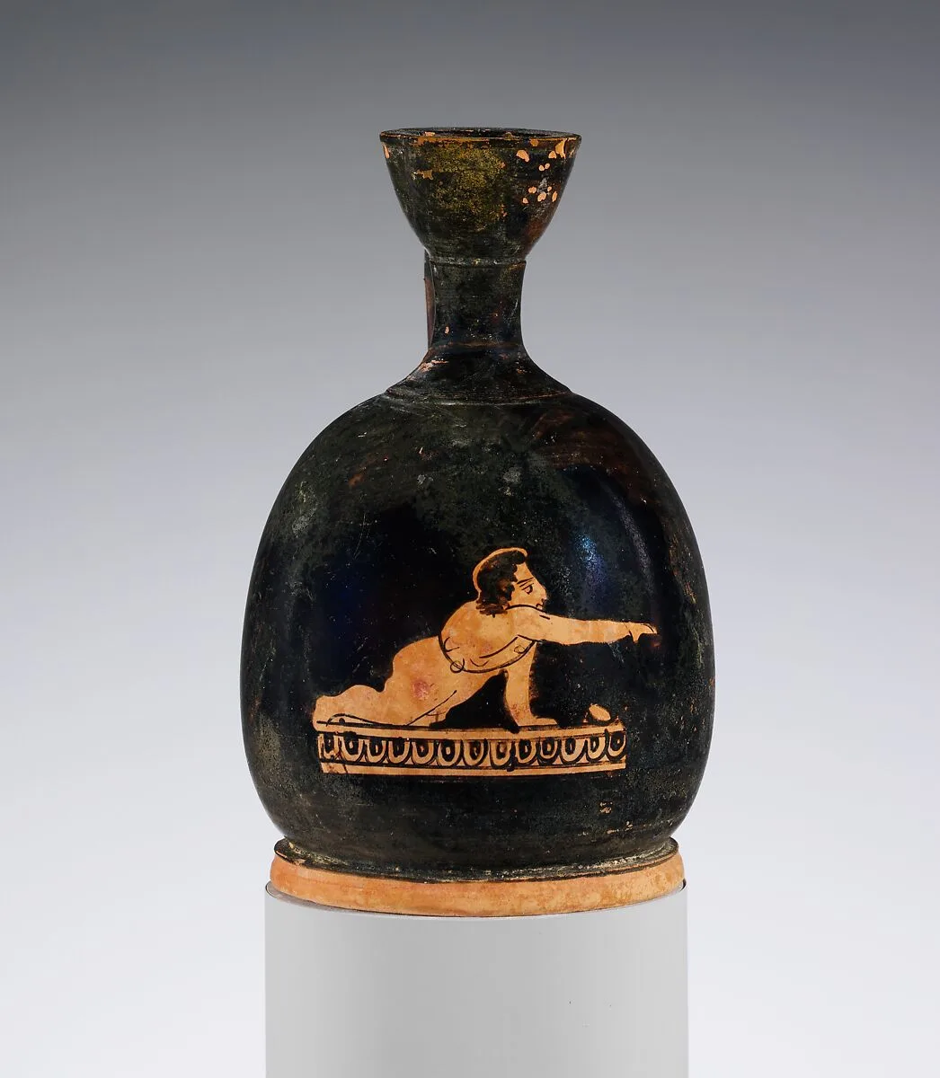 Terracotta squat lekythos (oil flask) — Unknown