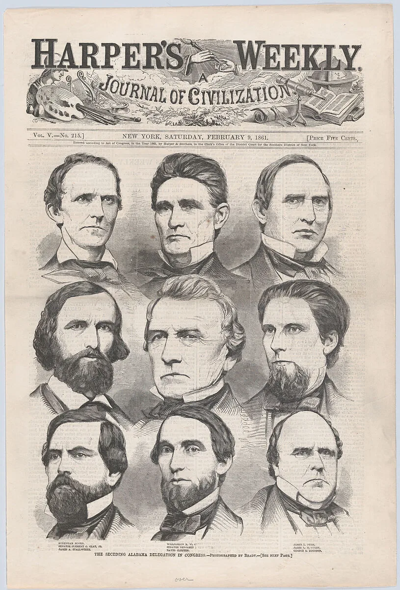 The Seceding Alabama Delegation in Congress (from "Harper's Weekly," Vol. 5, no. 215, cover) — Winslow Homer|Harper's Weekly|Harper & Brothers|Anonymous, American, 19th century