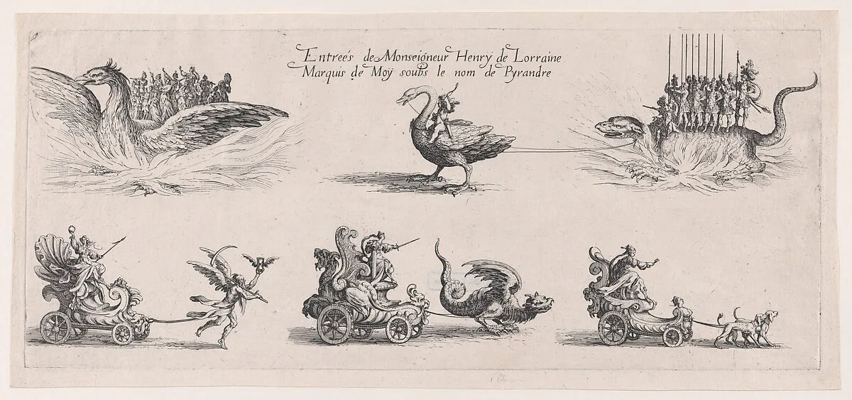 Entrée de Monseigneur Henry de Lorraine (Entrance of Henry de Lorraine), from Le Combat a la Barrière in the Palace at Nancy by Henri Humbert, printed by Sebastien Phillipe — Jacques Callot|Henri Humbert