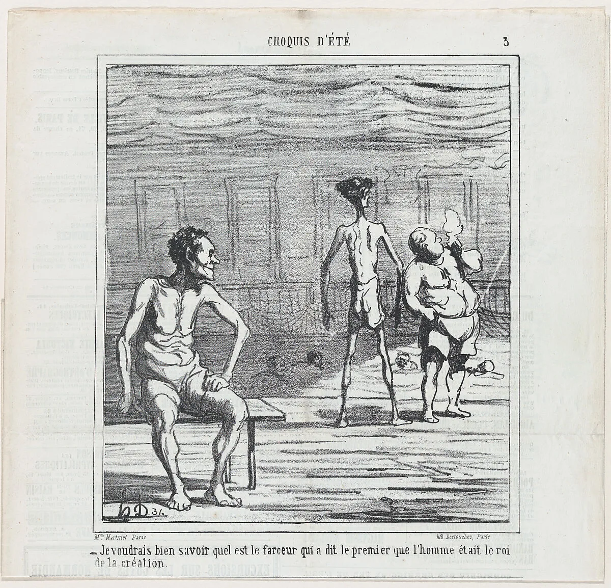 I'm just wondering who might have been the joker who insisted that man was at the pinnacle of creation, from 'Summer sketches,' published in Le Charivari, July 24, 1865 — Destouches|Aaron Martinet|Honoré Daumier