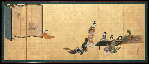 見立琴碁書画屏風|Parody of the Four Accomplishments