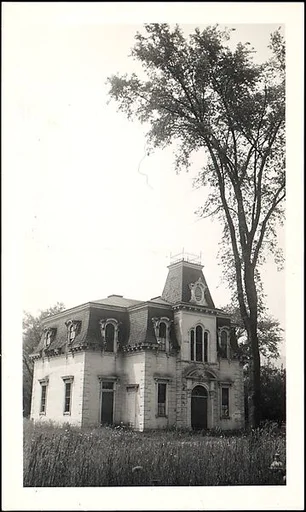 [Brick Second Empire House, Tree in Right Foreground]