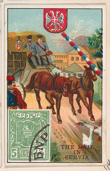 The Mail in Servia, bakery card from the Stamps and Mail Carriers of All Nations series (D73), issued by the Rochester Baking Company — Rochester Baking Company