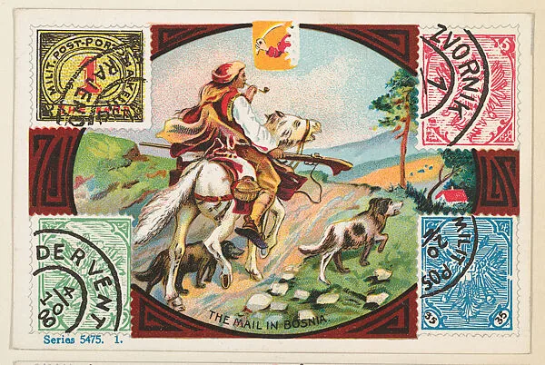 The Mail in Bosnia, bakery card from the Stamps and Mail Carriers of All Nations series (D73), issued by the Rochester Baking Company — Rochester Baking Company