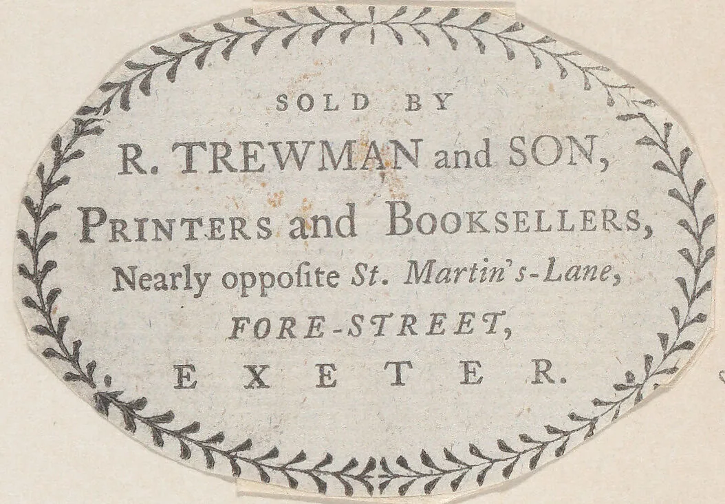 Trade Card for R. Trewman and Son, Printers and Booksellers — Anonymous, British, 18th century