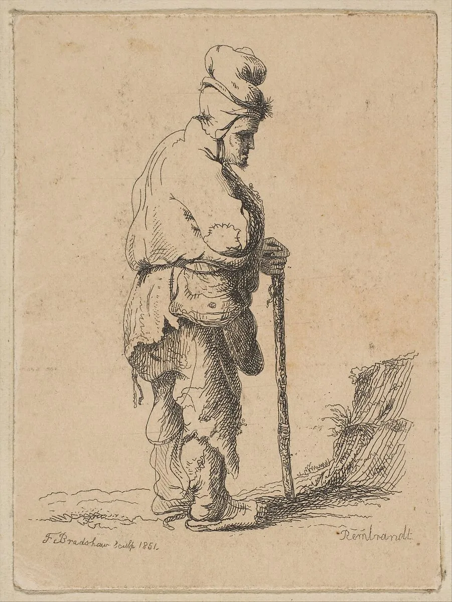 Beggar Leaning on a Stick (reverse copy) — F. Bradshaw|Rembrandt (Rembrandt van Rijn)