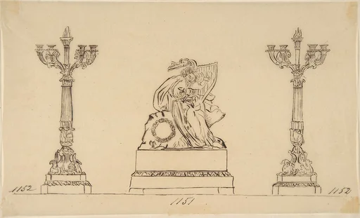 Design for a Set of Candlesticks and a Clock