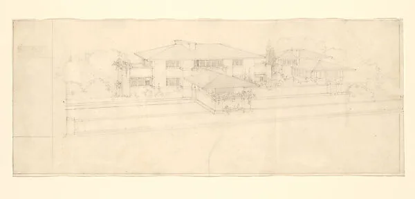 Perspective drawing for Little House, Peoria Illinois — Frank Lloyd Wright