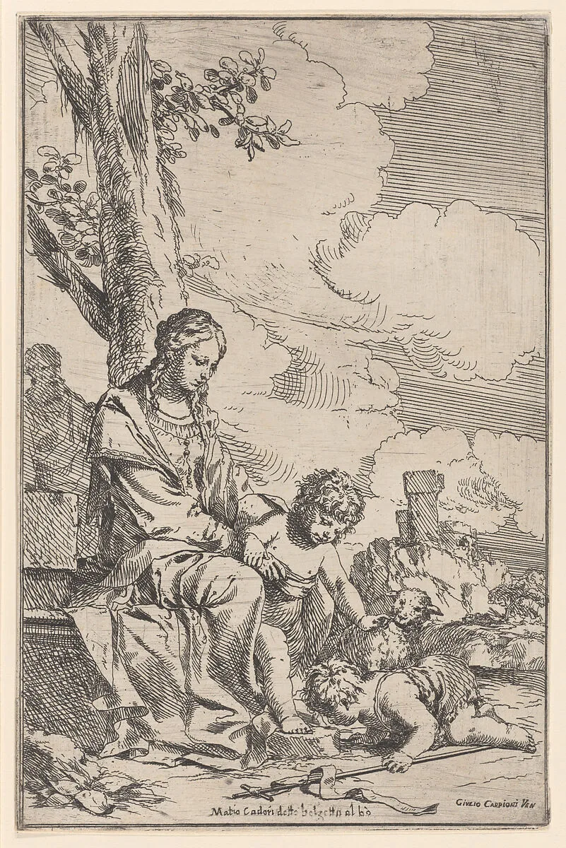 The Holy Family with the infant Saint John kissing Christ's feet — Giulio Carpioni|Matteo Cadorin