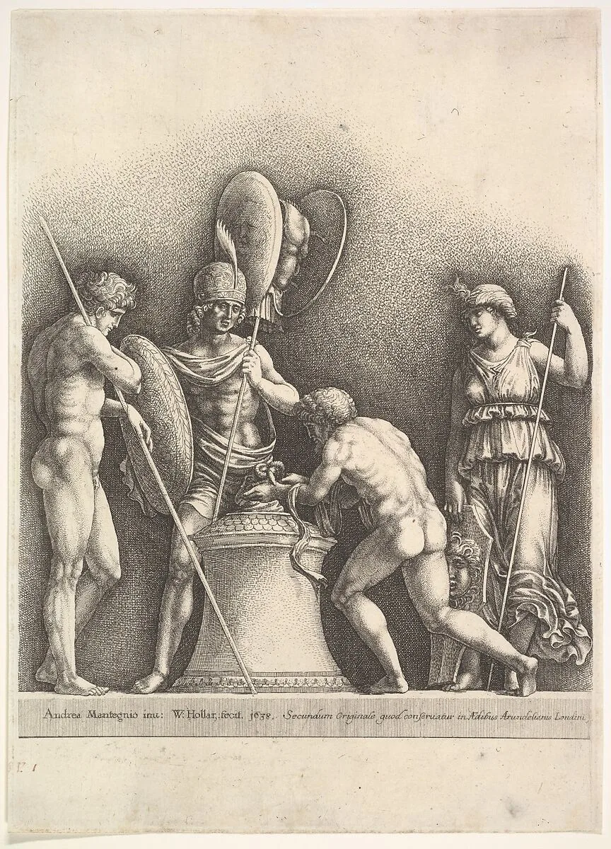 Four classical figures (pagan sacrifice) — Wenceslaus Hollar|Andrea Mantegna