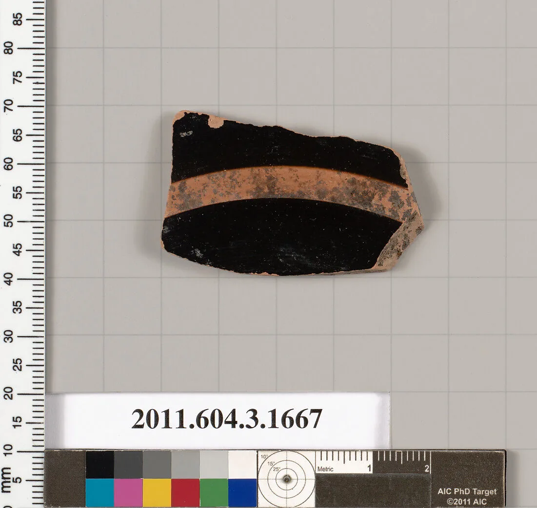 Terracotta fragment of a kylix: Band or lip cup (drinking cup) — Unknown