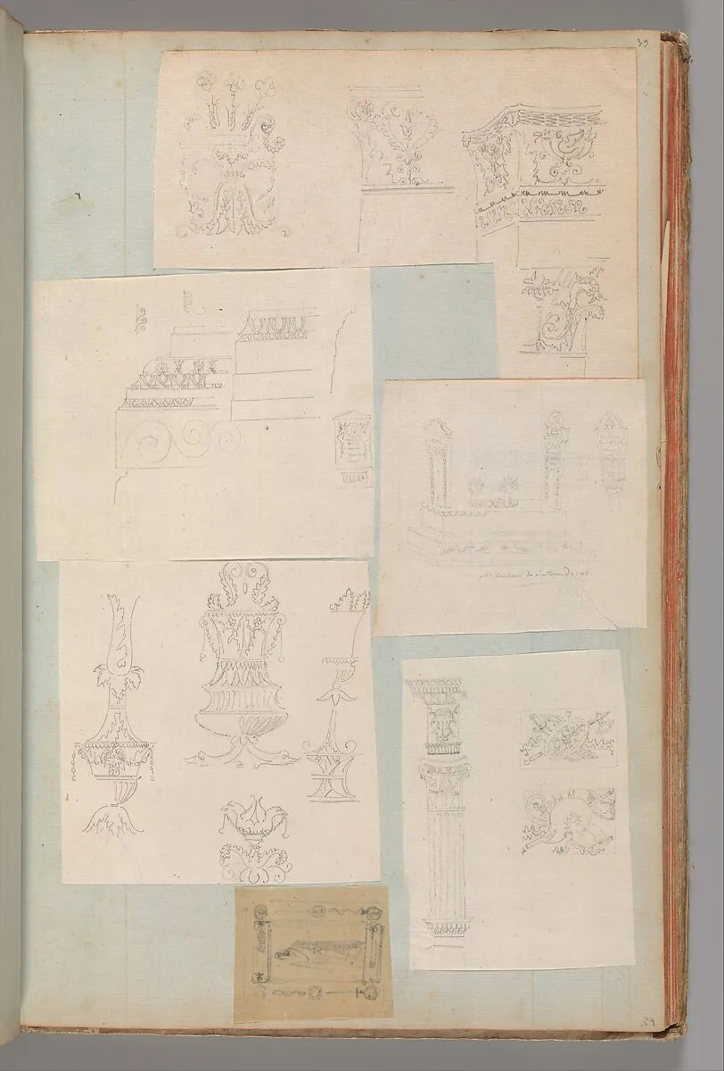 Page from a Scrapbook containing Drawings and Several Prints of Architecture, Interiors, Furniture and Other Objects — Charles Percier|Pierre François Léonard Fontaine