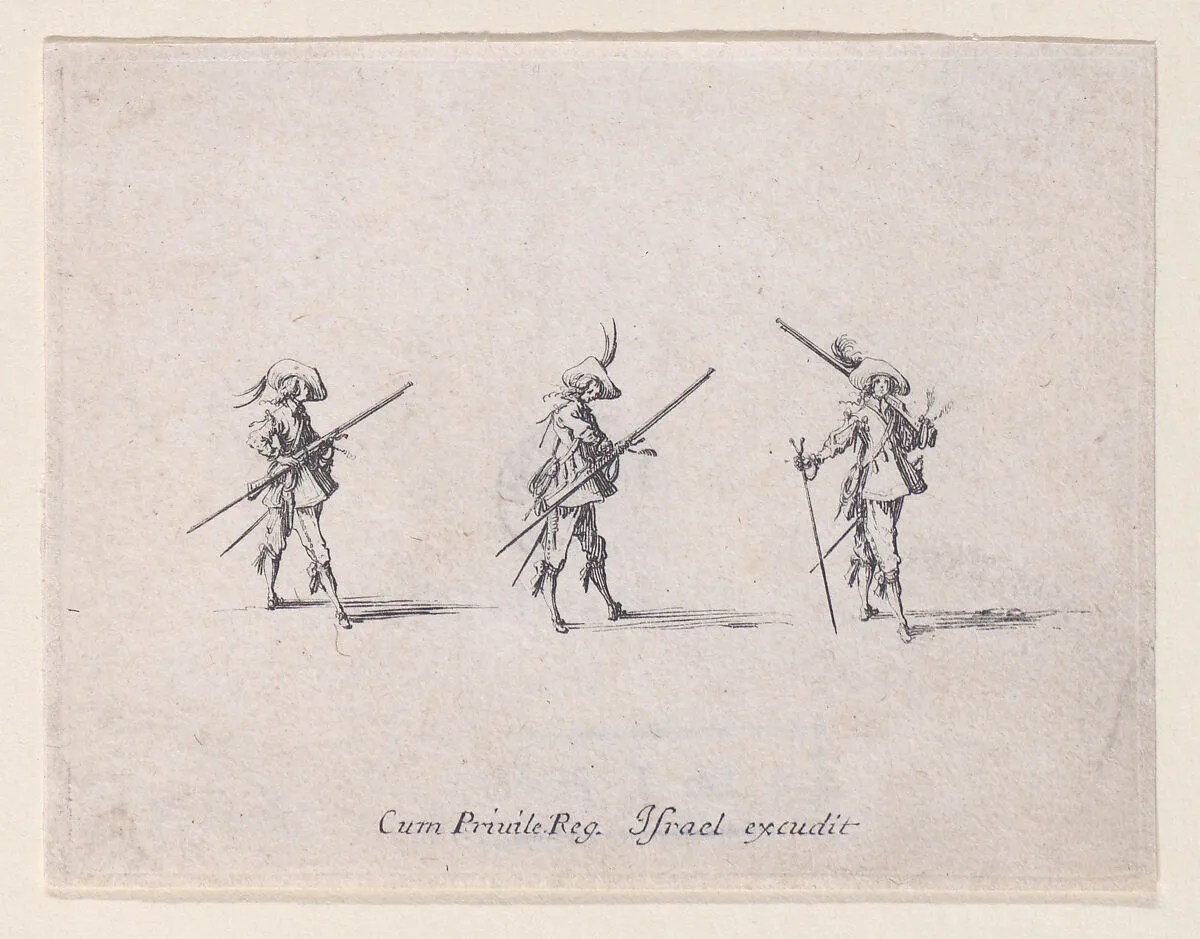 L'Exercice de L'Arquebuse: Le Maniement (Drill of the Arquebus: The Handling), from Les Exercices Militaires (The Military Exercises) — Jacques Callot|Israël Henriet