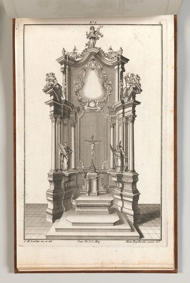 Design for a Monumental Altar, Plate h from 'Unterschiedliche Neu Inventierte Altäre mit darzu gehörigen Profillen u. Grundrißen.' — Johann Michael Leüchte|Martin Engelbrecht