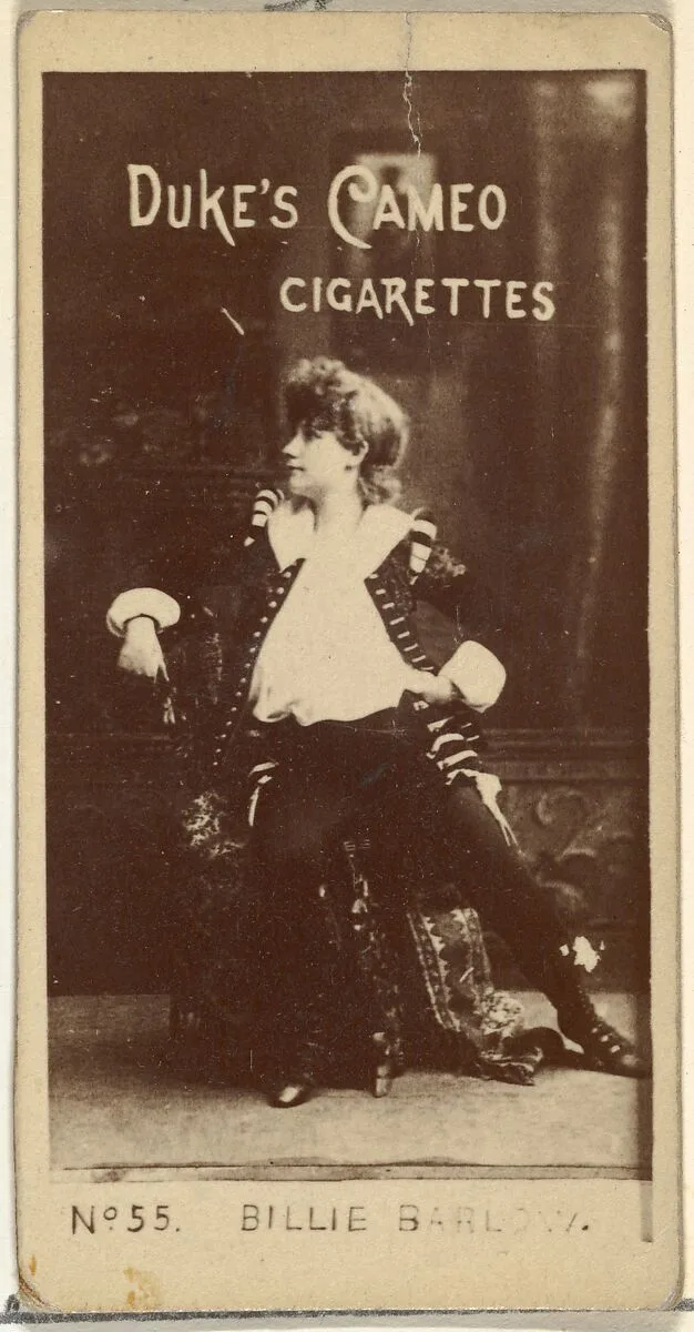 Card Number 55, Billie Barlow, from the Actors and Actresses series (N145-4) issued by Duke Sons & Co. to promote Cameo Cigarettes — W. Duke, Sons & Co.