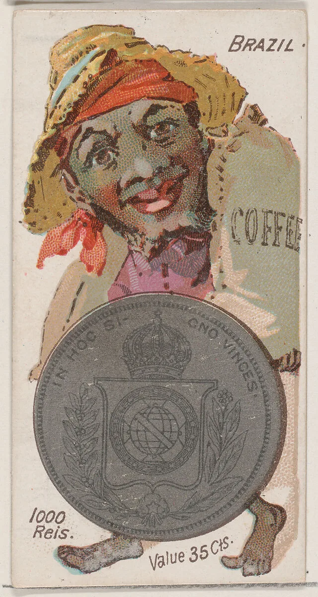 Caricatured Brazilian, 1000 Reis, from the series Coins of All Nations (N72, variation 1) for Duke brand cigarettes — W. Duke, Sons & Co.