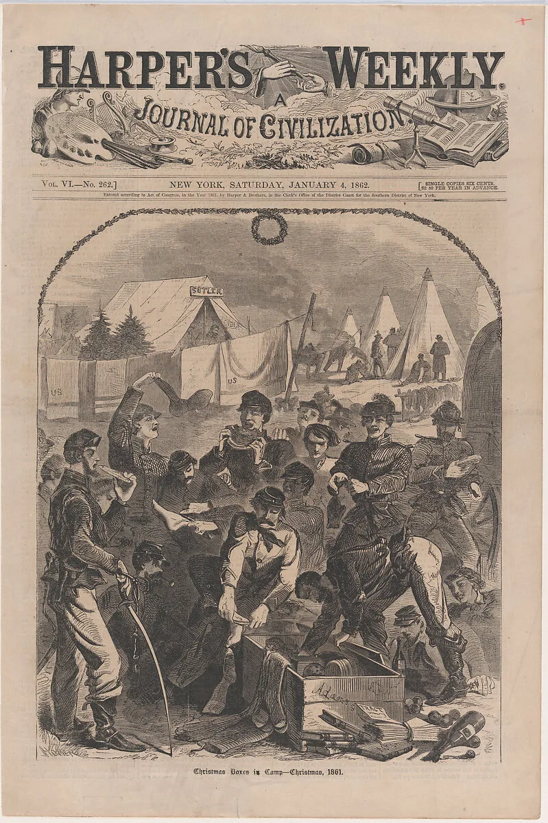 Christmas Boxes in Camp – Christmas, 1861 (from "Harper's Weekly," Vol. VI) — Harper & Brothers|Winslow Homer|Harper's Weekly