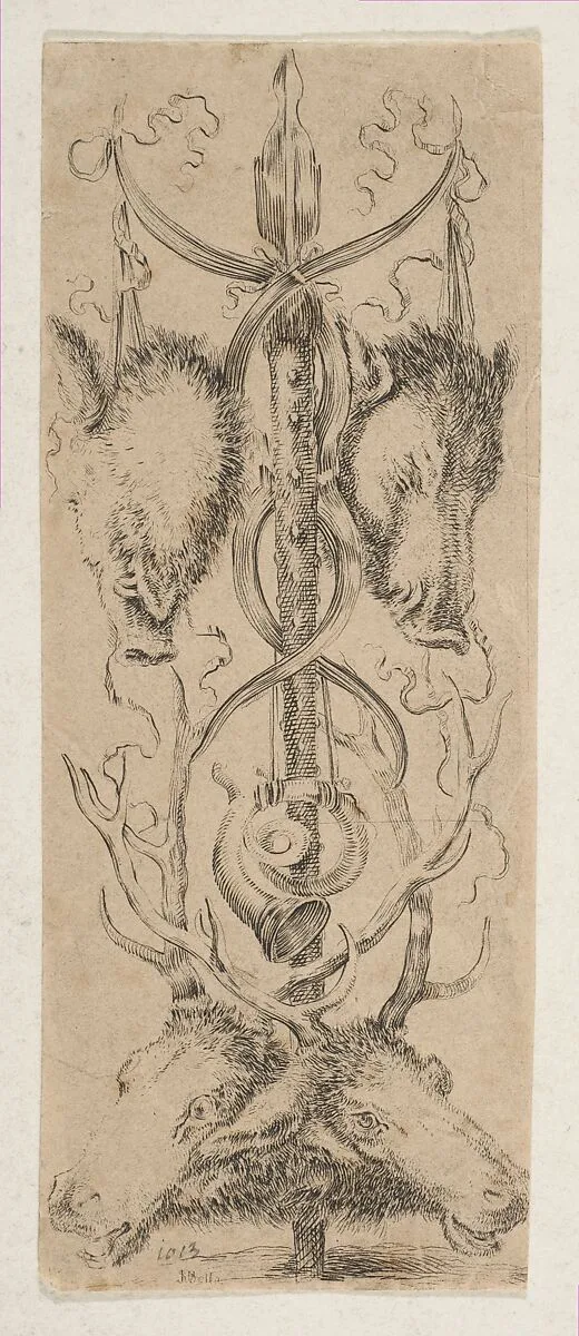 Hunting Trophy with Stag Heads at Bottom — Stefano della Bella