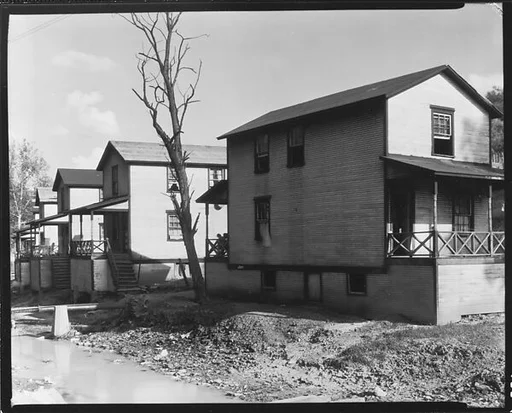 [Row of Clapboard "Company" Houses for Miners Along Creek, Osage, West Virginia]