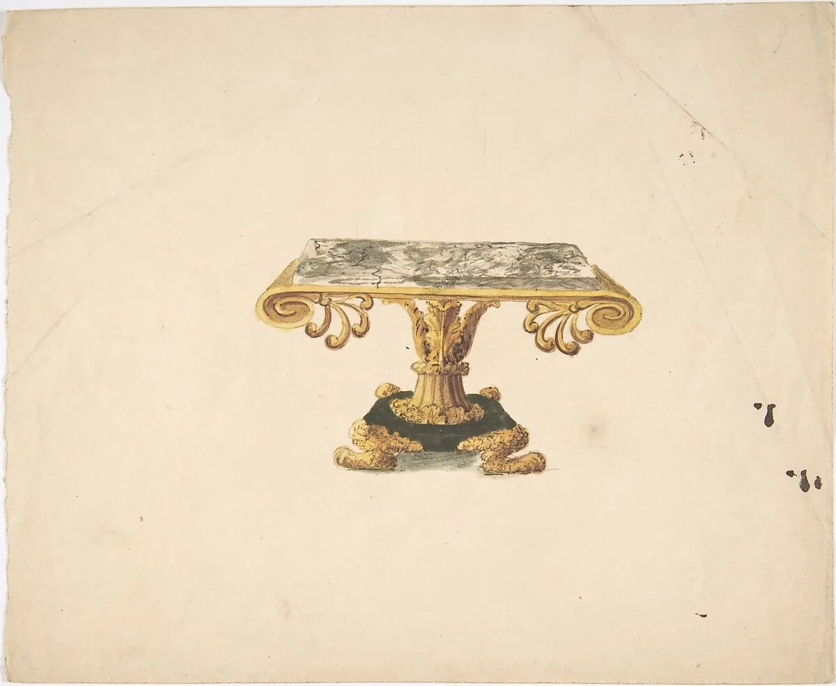 Design for a Marble Topped Table with Gilded Pedestal and Lion's Feet — Anonymous, British, 19th century