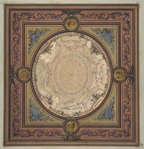 Design for the decoration of a ceiling with a trompe l'oeil painting of a coffered dome