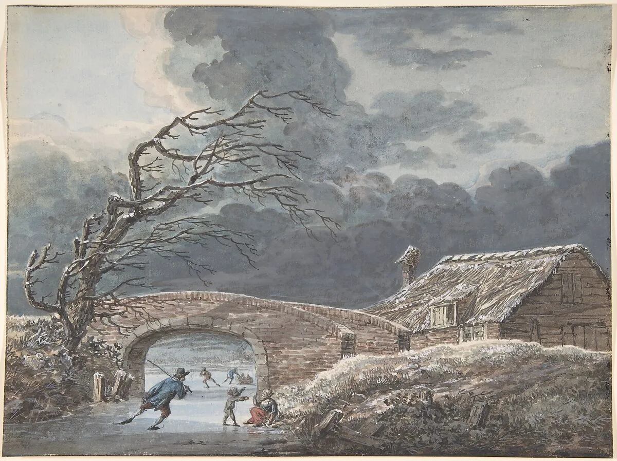 Winter Landscape with Skaters on a Frozen Canal — Vincent Jansz. van der Vinne