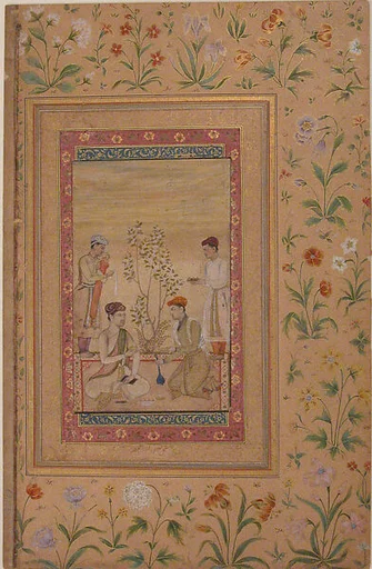 Prince Being Served Wine and Food in a Garden by Three Attendants
