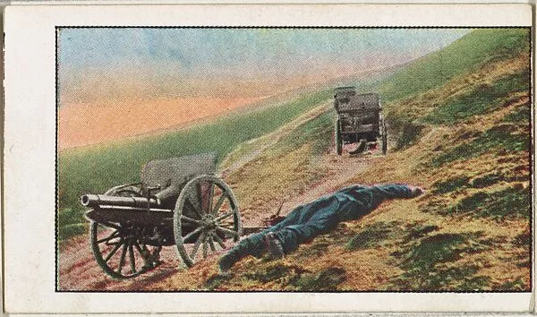 Card No. 209, Deserted Field Artillery After a Battle in the Mountains of Servia, from the World War I Scenes series (T121) issued by Sweet Caporal Cigarettes — American Tobacco Company|Underwood & Underwood