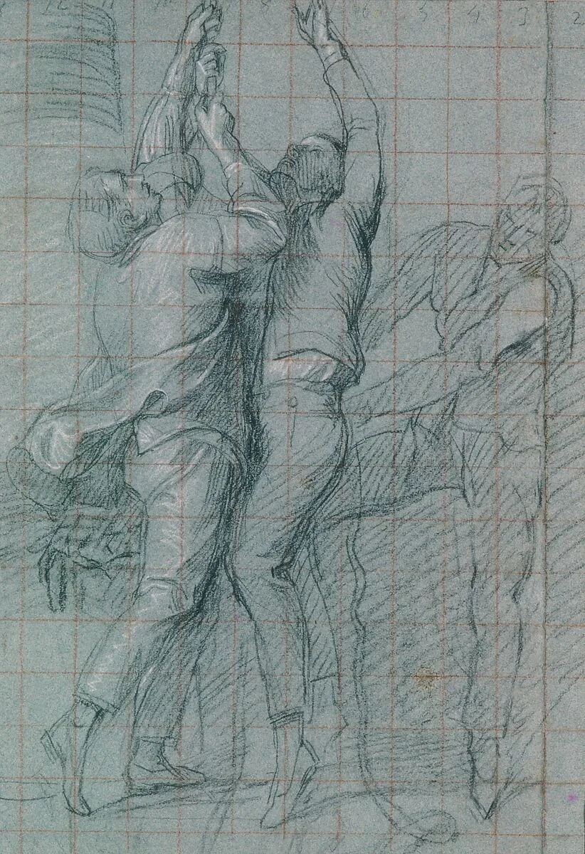 Study for "The Surrender of the Dutch Admiral De Winter to Admiral Duncan, October 11, 1797": Three Figures Raising the Colors — John Singleton Copley