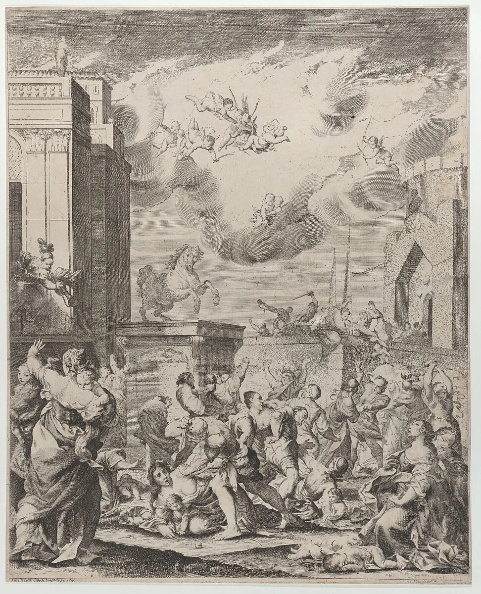 The massacre of the innocents set against a townscape — Lodovico Mattioli|Giuseppe Maria Crespi