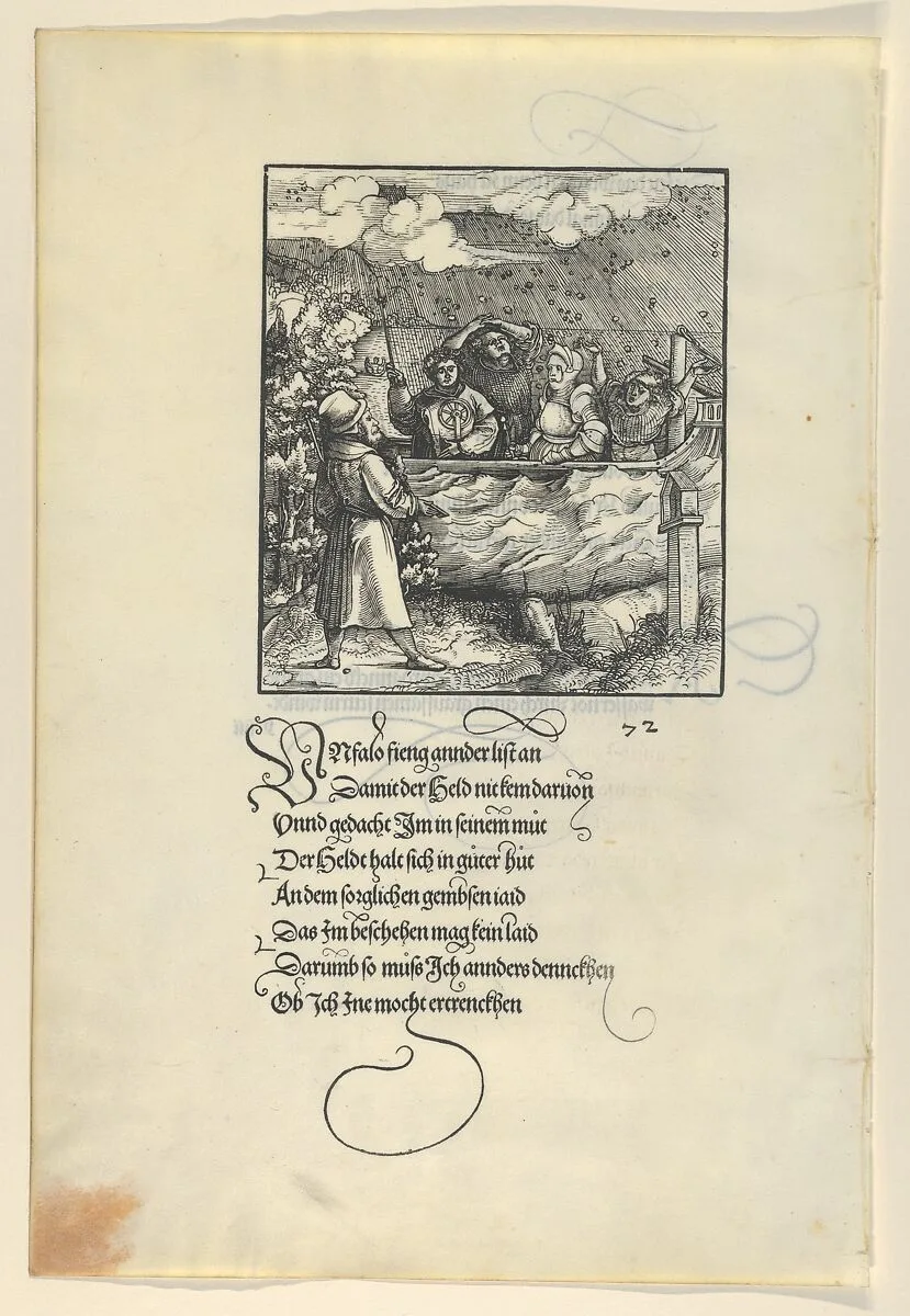 Theurerdanck's Ship Endangered by Hail and Storm, from Theuerdanck — Melchior Pfintzing|Hans Schönsperger|Hans Schäufelein