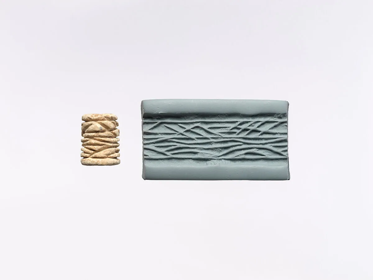 Cylinder seal and modern impression: oblique lines — Unknown
