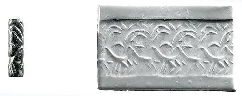 Cylinder seal and modern impression: two striding goats — Unknown