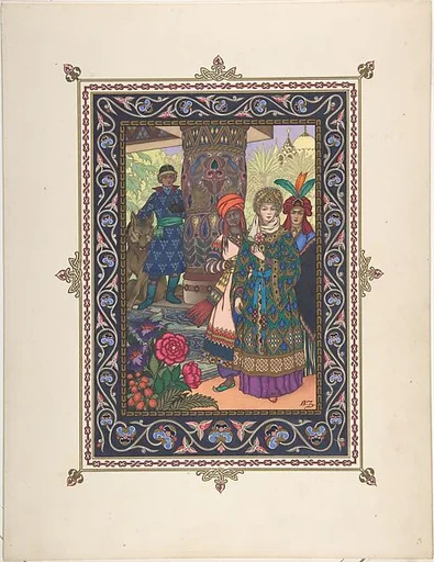 Tsarevna Elena the Fair with her Servants, illustration for "L'Oiseau de Feu"