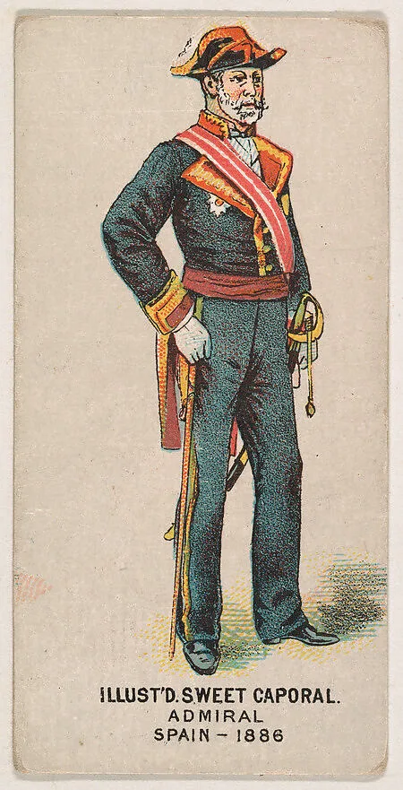 Admiral, Spain, 1886, from the Military Series (N224) issued by Kinney Tobacco Company to promote Sweet Caporal Cigarettes — Kinney Brothers Tobacco Company
