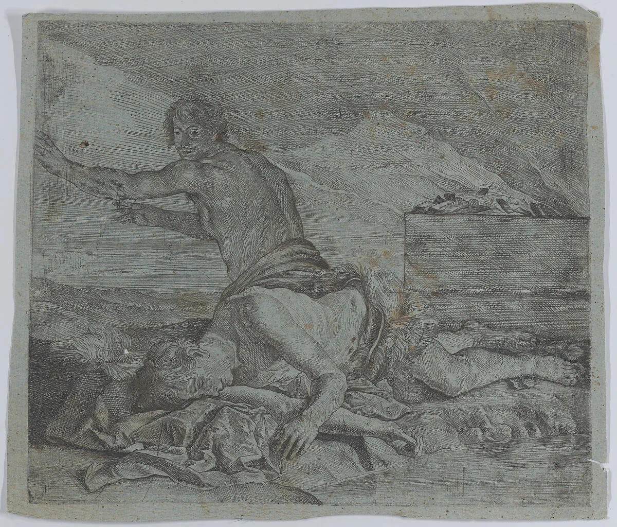 Cain fleeing after having slain Abel — Matthias Stom|Anonymous, Italian, 17th century