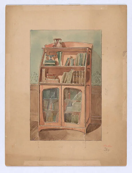 Design for a Small Wooden Bookcase in the Art Nouveau Style — Edward Colonna|Georges de Feure