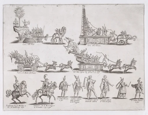 Reprint of Le Chars et Les Personnages (The Chariots and The Characters), from La Guerre d'Amour (Guerra d'Amore) (War of Love)