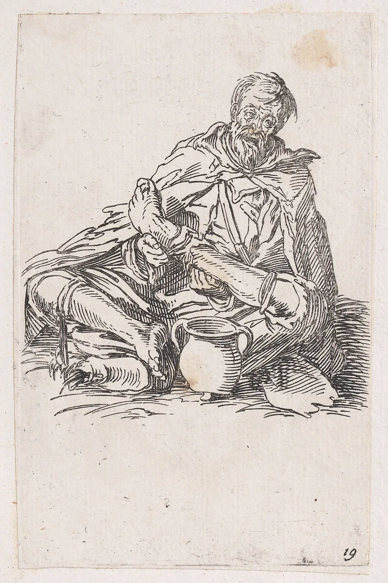 Reverse Copy of Le Malingreux (The Sickly Man), from Les Gueux suite appelée aussi Les Mendiants, Les Baroni, ou Les Barons (The Beggars, also called the Barons) — Jacques Callot|Anonymous