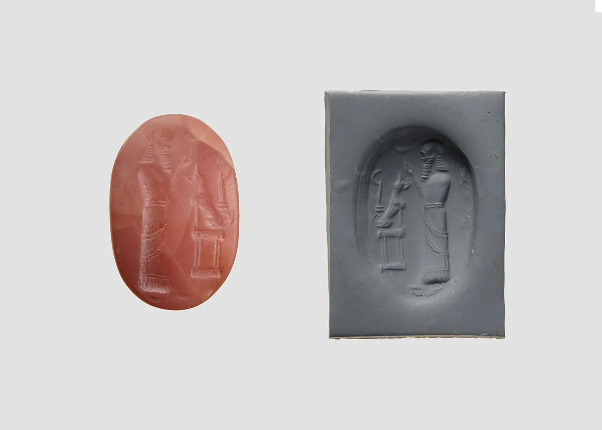 Stamp seal (oval conoid) with cultic scene — Unknown