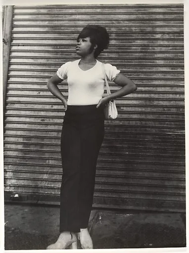 [Street Scene: Woman in White Tee Shirt and Black Pants, New York City]