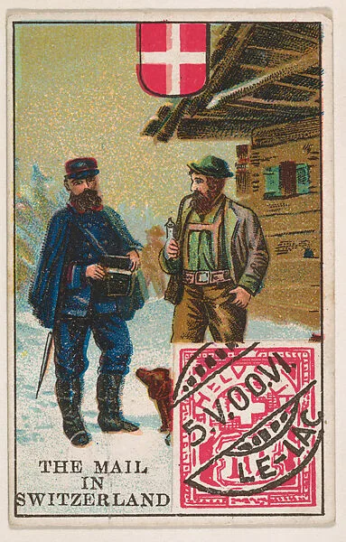 The Mail in Switzerland, bakery card from the Stamps and Mail Carriers of All Nations series (D73), issued by the Rochester Baking Company — Rochester Baking Company